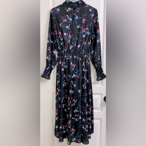 Nanette Lepore Long Sleeve High/Low Midi Dress in Very Black Raspberry Floral - Picture 5 of 7